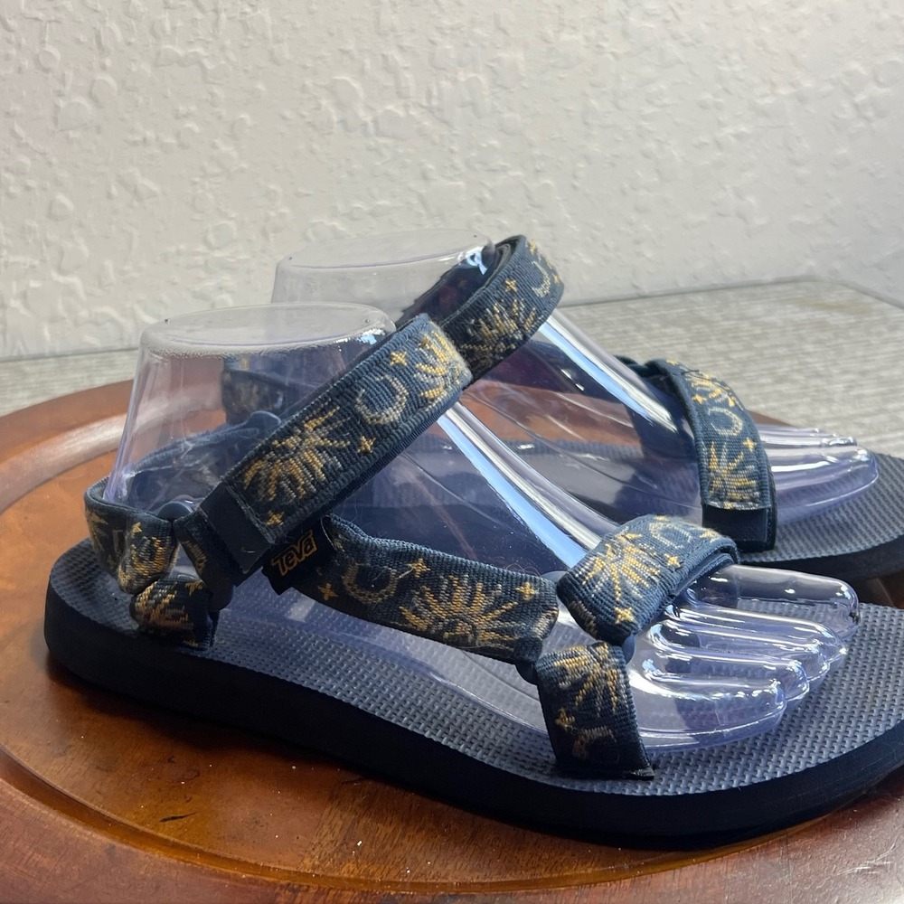 Teva Original Universal Sandals Womens Celestial Sun Moon Stars Blue Gold 8